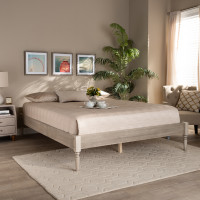 Baxton Studio MG0009-Antique White-Full Colette French Bohemian Antique White Oak Finished Wood Full Size Platform Bed Frame